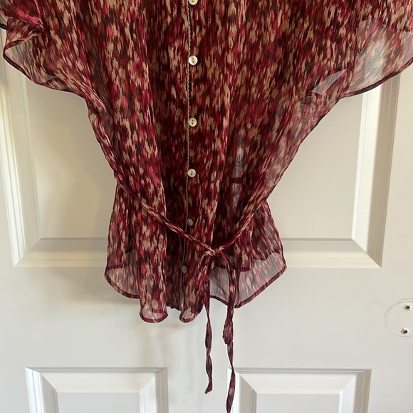 Converse Red Sheer Short Sleeve Button Down Blouse Size Small - Picture 3 of 6